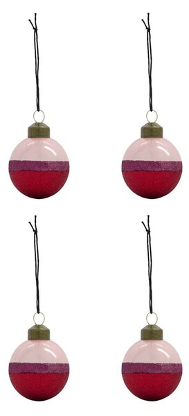 House Doctor Stripe Christmas Ornament Ø8 cm 4-pack Pink-red