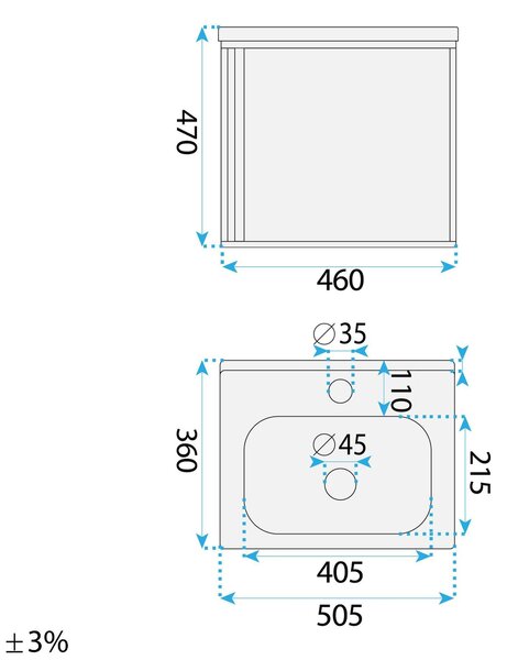 Bathroom furniture set with washbasin Gama T25023 BXM 50CM