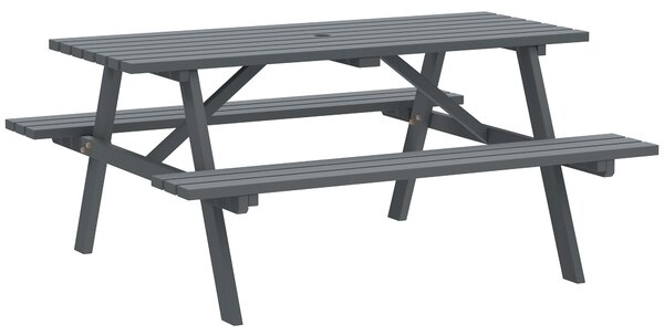 Outsunny 4 Seater Wooden Picnic Table Bench for Outdoor Garden or Patio with Parasol Cutout 150 cm Grey