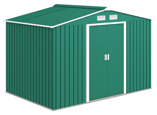 Outsunny Lockable Garden Shed Large Patio Tool Metal Storage Building Foundation Sheds Box Outdoor Furniture (9 x 6 FT, Green) Aosom UK