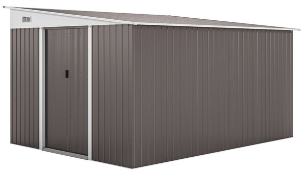 Outsunny 11 x 9 ft Metal Garden Storage Shed Sloped roof Tool House with Double Sliding Doors and 2 Air Vents, Grey
