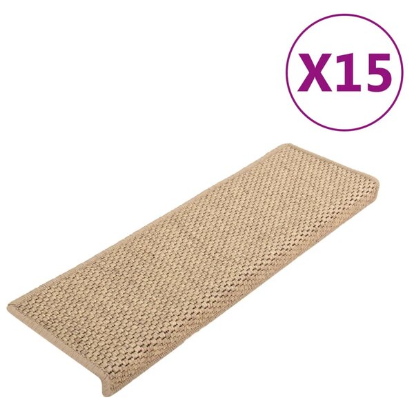 Stair Mats Self-adhesive Sisal-Look 15 pcs 65x21x4 cm Sand