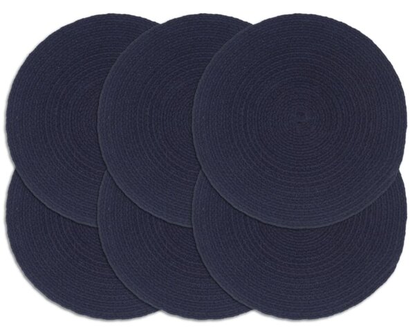 Placemats 6 pcs Plain Navy Blue 38 cm Round Cotton