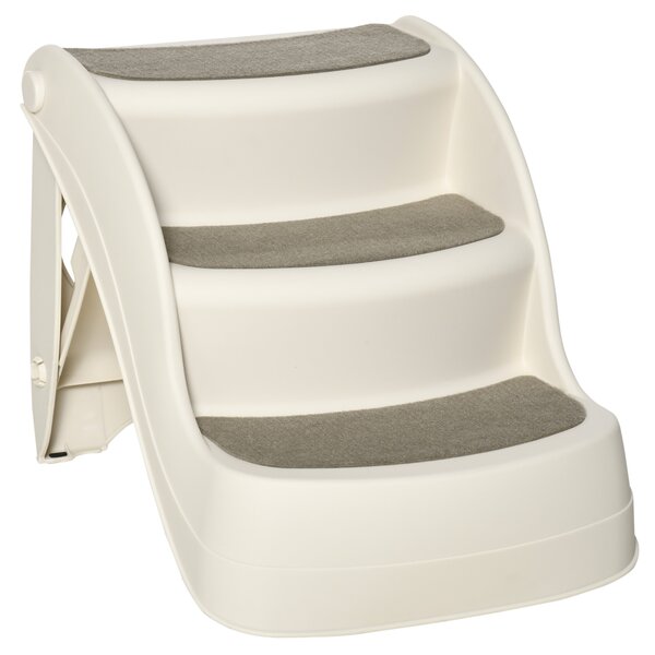 PawHut Foldable Pet Stairs Portable Dog Steps 3-Step Design with Non-slip Mats for High Beds, Sofas, 49 x 38 x 38 cm, Cream Aosom UK