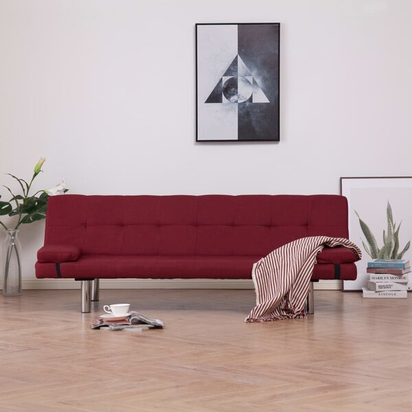 Sofa Bed with Two Pillows Wine Red Fabric