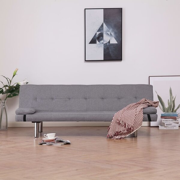 Sofa Bed with Two Pillows Light Grey Fabric