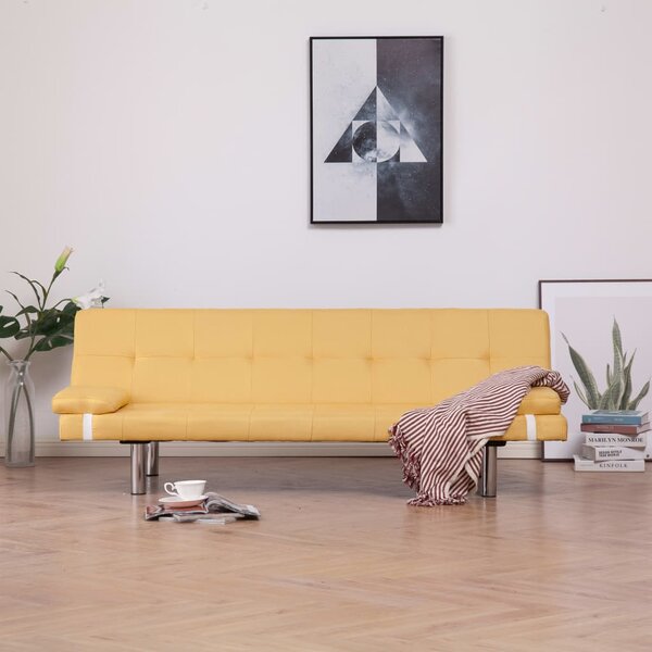 Sofa Bed with Two Pillows Yellow Fabric