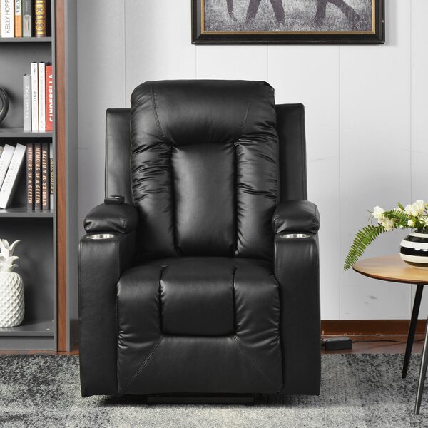 Remote Control Electric Power Lift Recliner Chair for Elderly with Faux Leather, Side Pockets and Cup Holders, 83L x 90W x 105H cm, Black Aosom.UK