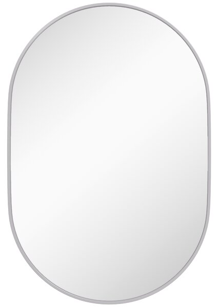 HOMCOM Oval Bathroom Mirror, Modern Wall-mounted Vanity Mirror with Aluminium Frame for Living Room, Entryways, Horizontal or Vertical, 60 x 90cm, Silver