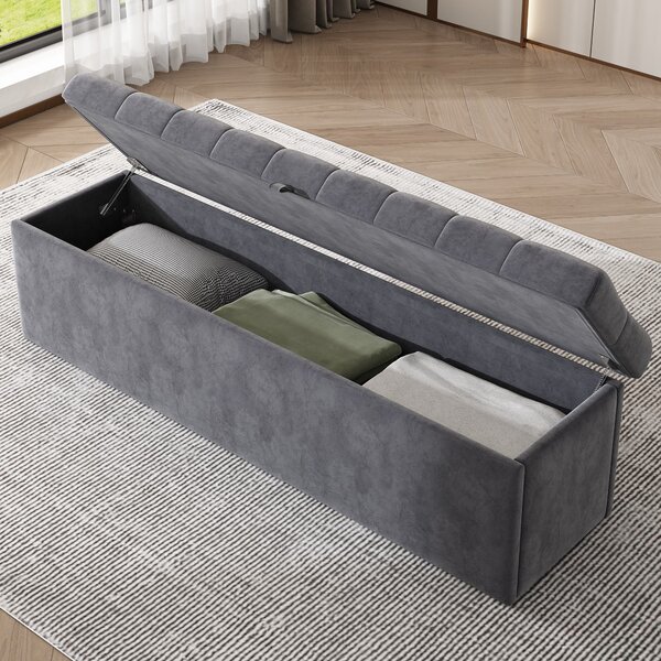 Stylish Velvet Upholstered Bench with Large Storage Space, Modern Footstool for Hallway and Bedroom, End of Bed Ottoman, 135x41x42 cm, Grey Aosom.UK