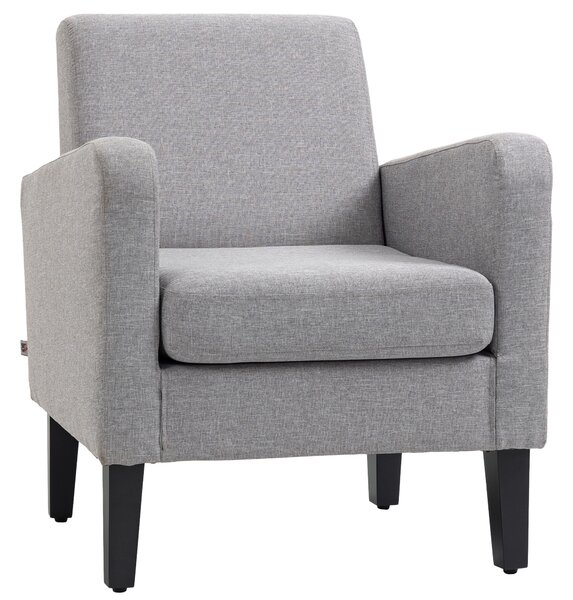 HOMCOM Modern Accent Chair, Occasional Chair with Rubber Wood Legs for Living Room, Bedroom, Cat Scratch Resistant, Light Grey Aosom UK
