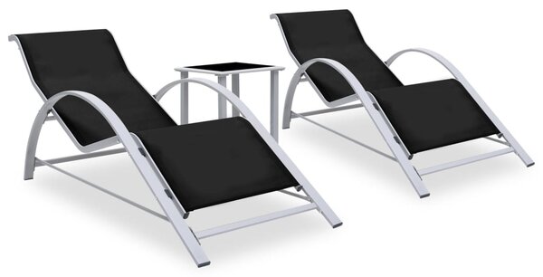Sun Loungers 2 pcs with Table Aluminium Black