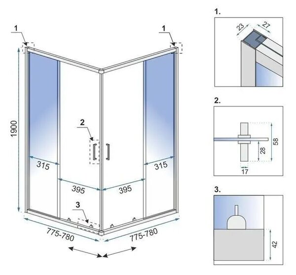 Shower enclosure Rea City 80x80 Gold Brush