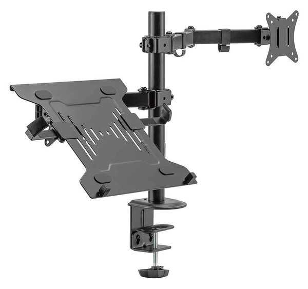 Midvale Single Arm Steel Desk Mount Monitor Stand with Laptop Tray - Black