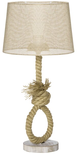 HOMCOM Nautical Table Lamp, Farmhouse Bedside Lamp with Knotted Rope and Fabric Lampshade for Bedroom, Study, Living Room, Beige