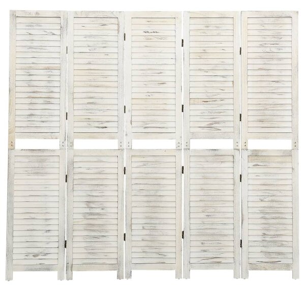 5-Panel Room Divider Antique White 178.5x166 cm Solid Wood