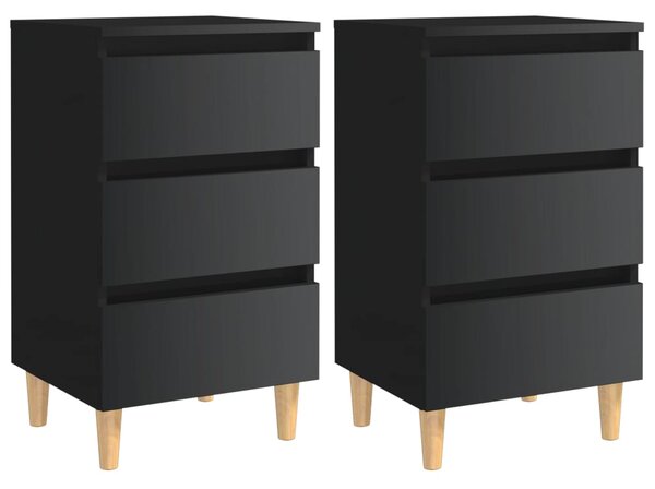 Bed Cabinets & Wood Legs 2 pcs High Gloss Black 40x35x69 cm