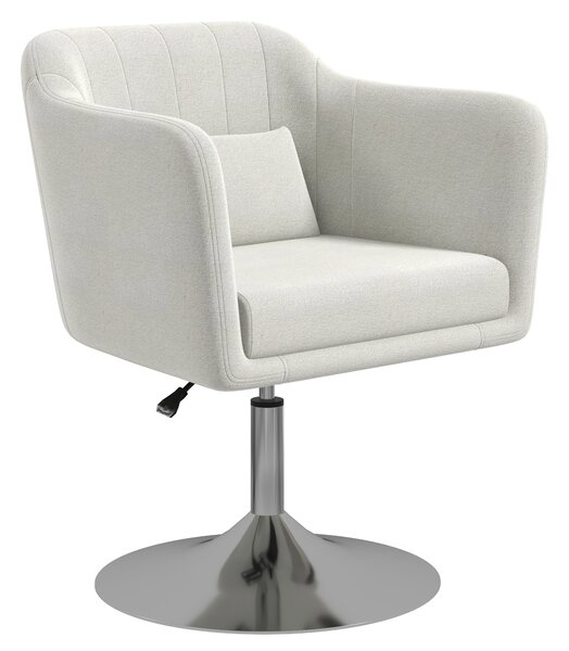 HOMCOM Modern Accent Chair with Swivel Base, Height Adjustable Arm Chair with Pillow for Living Room, Bedroom, Cream White