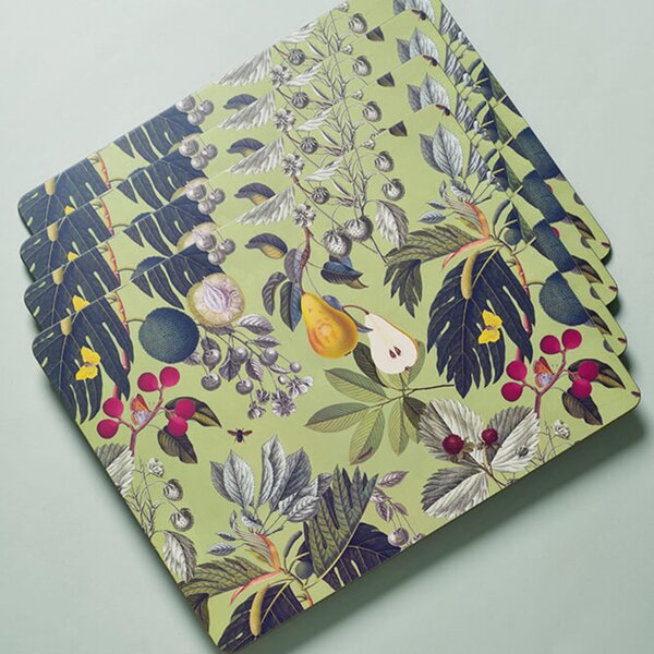 Set of 4 Kew Fruit And Floral Rectangle Placemats Green