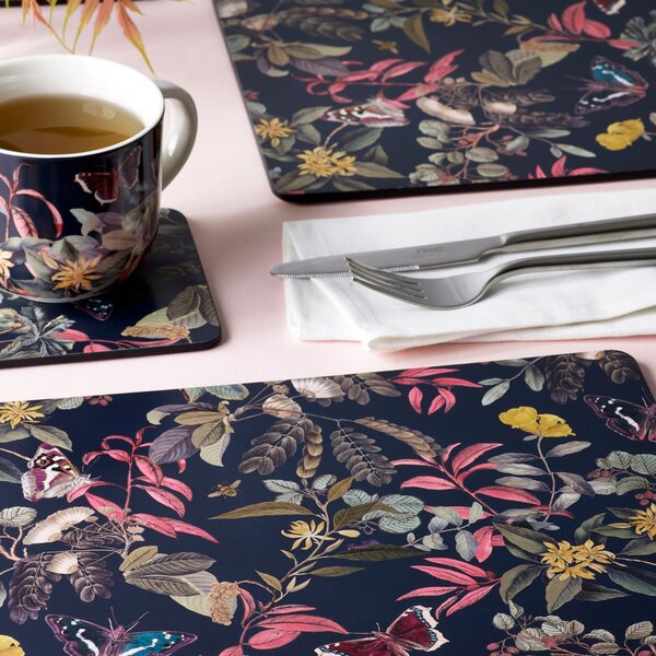 Set of 4 Kew Midnight Floral Rectangle Placemats Blue