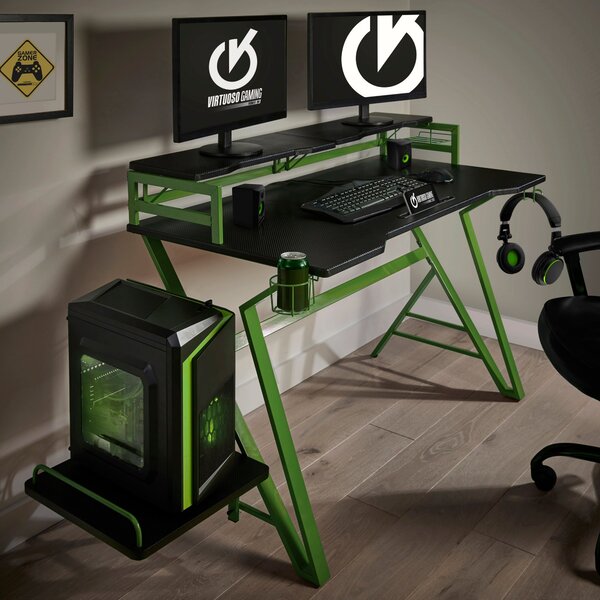 Carbon Fibre Effect Gaming Desk Green