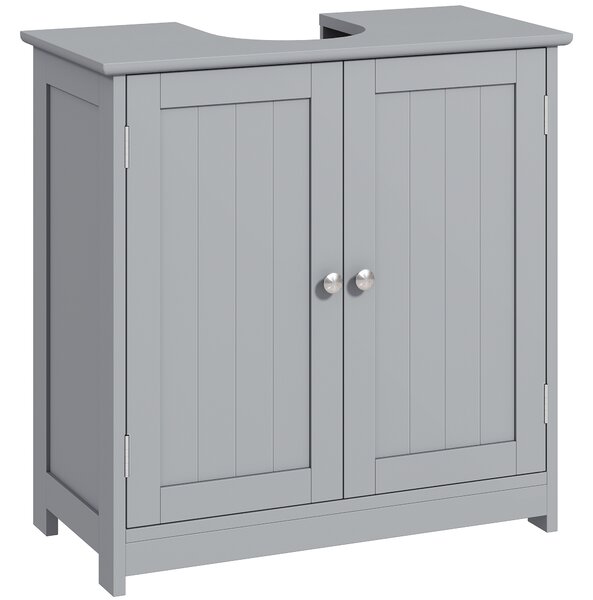 Kleankin Compact Under-Sink Cabinet, 60x60cm, with Adjustable Shelf, Handles, Drainage, Space-Saving Bathroom Organizer, Grey Aosom UK
