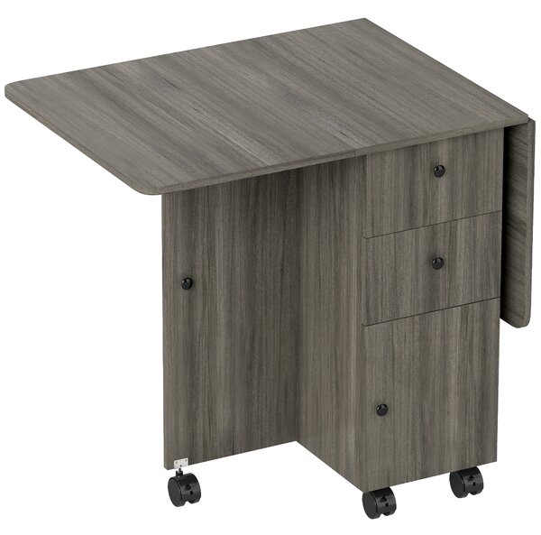 HOMCOM Folding Dining Table for 4-6, Rolling Drop Leaf Table with Storage Drawers, Cabinet and Open Shelf, Extendable Kitchen Table on Wheels, Grey