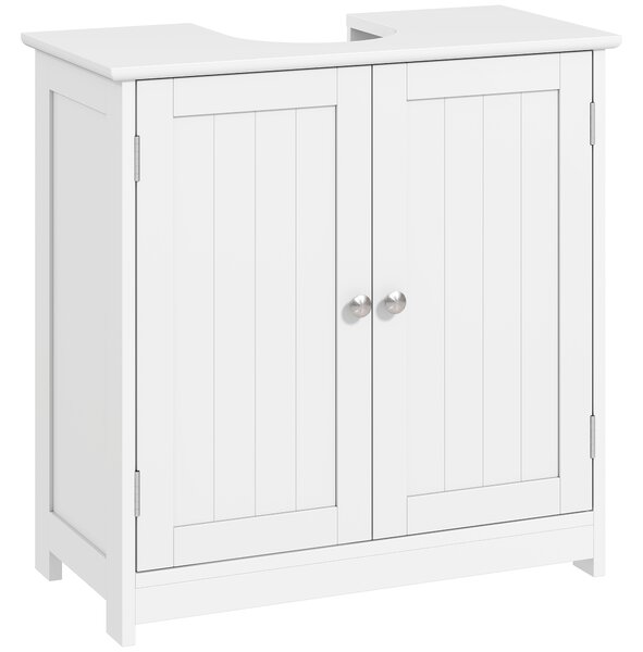 Kleankin Under-Sink Organiser: Space-Saving Storage with Adjustable Shelf, Handles & Drain Hole for Bathrooms, White Aosom UK