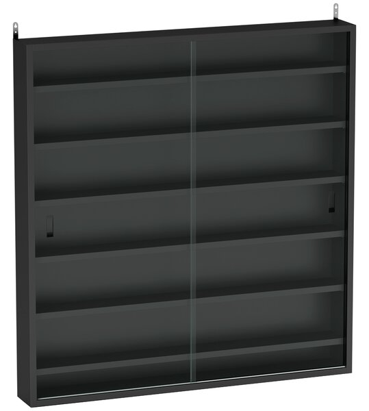 HOMCOM 7-Tier Wall Display Shelf Unit Cabinet w/ 6 Adjustable Shelves Glass Doors Home Office Ornaments 83x80cm, Black
