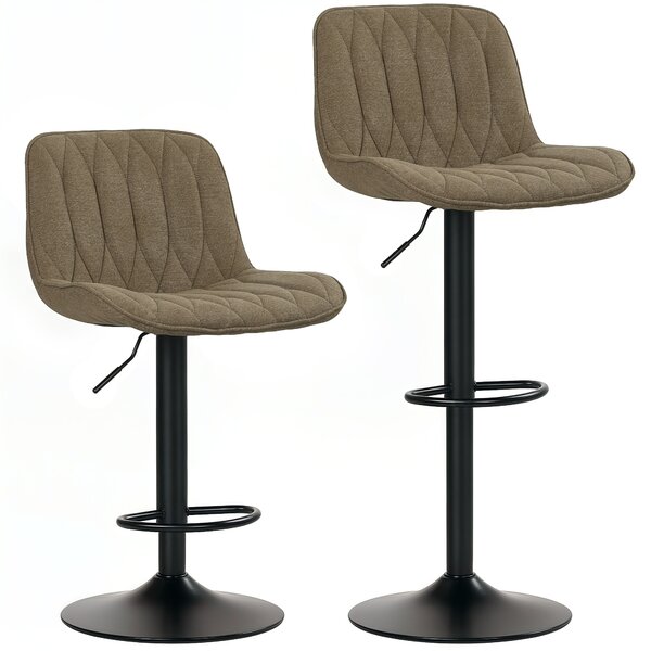HOMCOM Set of Two Linen-Look Bar Stools, Cat Scratch Resistant, Brown Aosom UK