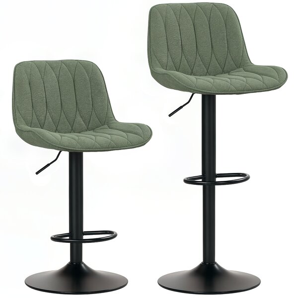 HOMCOM Breakfast Bar Stools Set of 2 Linen upholstery 60-80cm Adjustable Height 360°Swivel Bar Stools Suitable for Kitchen Island, Bars - Green