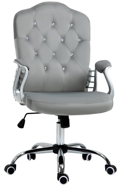 Vinsetto Velvet-Feel Work Chair, with Diamante Back - Grey