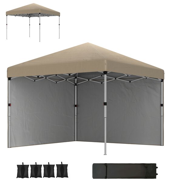 Outsunny 3 x 3m Pop Up Gazebo, UPF 30+ with 2 Sidewalls, Leg Weight Bags and Wheeled Bag, Height Adjustable Party Tent for Garden, Patio, Khaki