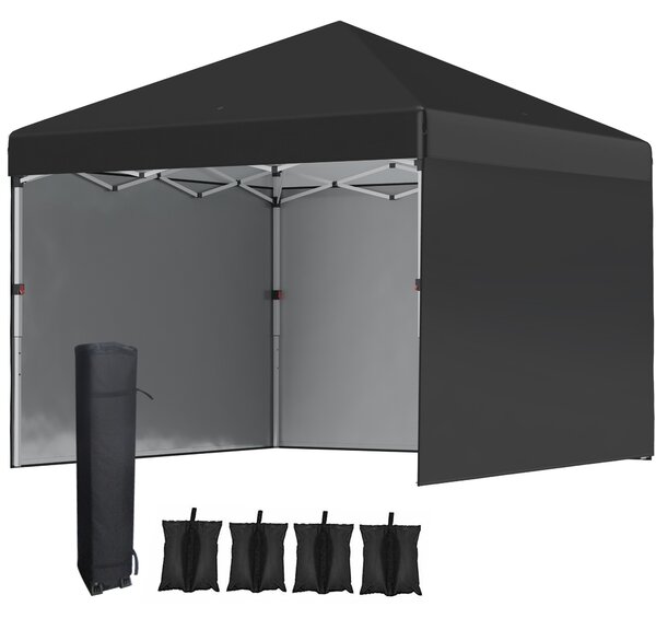 Outsunny 3 x 3m Metal Frame Gazebo, Pop Up Event Shelter with 2 Sidewalls, Weight Bags and Wheeled Bag, Black Aosom UK