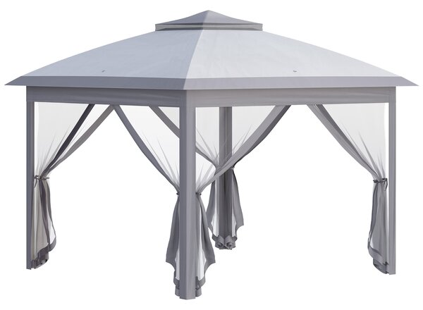 Outsunny 11 x 11ft Waterproof Gazebo, Portable Pop Up Canopy with Double Roof, Zippered Mesh Sidewalls and Carrying Bag, Beige Aosom UK