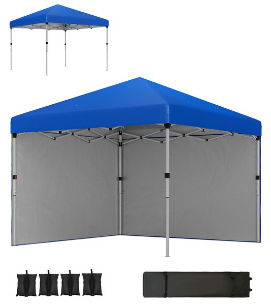 Outsunny 3 x 3 (M) Pop Up Gazebo, UPF 30+ with 2 Sidewalls, Leg Weight Bags and Wheeled Bag, Height Adjustable Party Tent Event Shelter for Garden, Patio, Blue