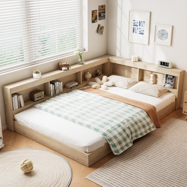 Double Bed with Compartments Storage Space, Durable MDF and Plywood, Storage Bed for Adults and Teenagers, 208L x 153W x 60H cm, White Oak Aosom.UK