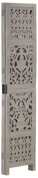 Hand Carved 3-Panel Room Divider Grey 120x165 cm Solid Mango Wood