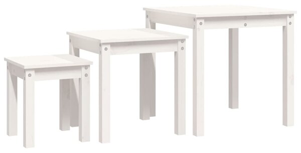 Nesting Tables 3 pcs White Solid Wood Pine