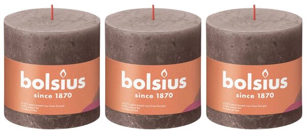Bolsius Rustic Pillar Candles Shine 3 pcs 100x100 mm Rustic Taupe