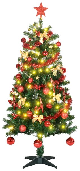 HOMCOM 5' Artificial Prelit Christmas Trees Holiday Décor with Warm White LED Lights, Auto Open, Tinsel, Ball, Star
