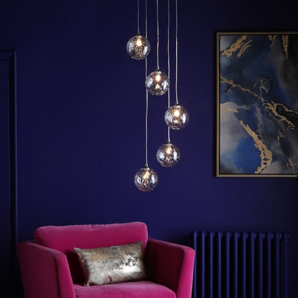 Dar Lighting Federico 5 Light Cluster Ceiling Pendant Light In Polished Chrome With Clear Dimpled Glass FED0550-12