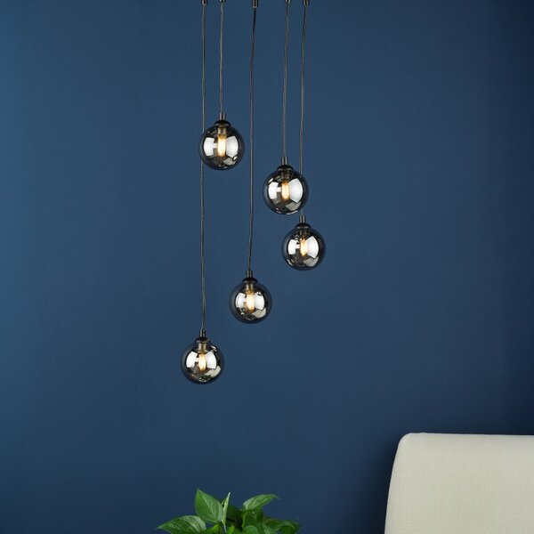 Dar Lighting Federico 5 Light Cluster Ceiling Pendant Light In Black With Smoked Glass