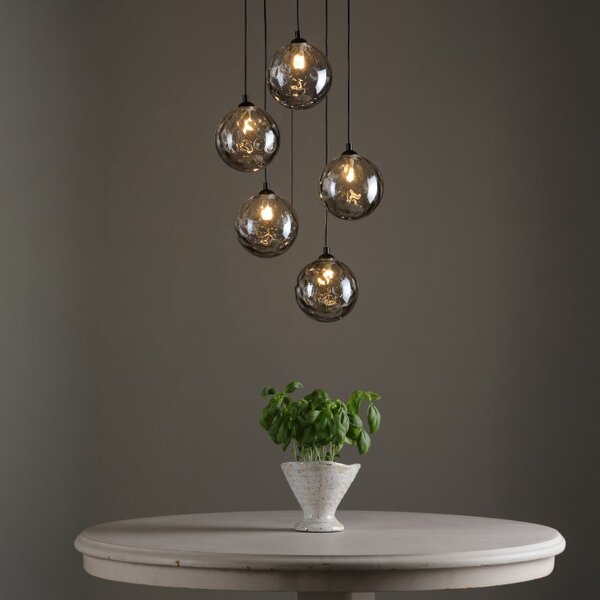 Dar Lighting Federico 5 Light Cluster Ceiling Pendant Light In Matt Black With Smoked Dimpled Glass FED0522-10