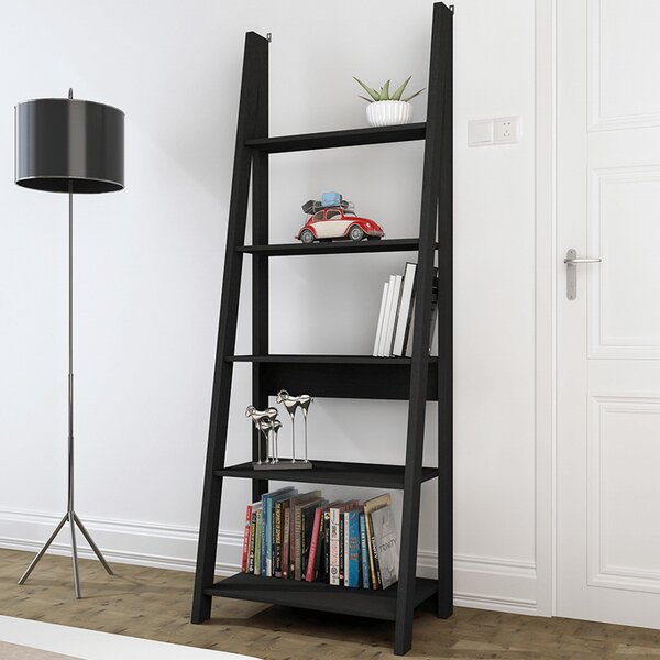 Travis Wooden Bookcase With 5 Shelves In Black