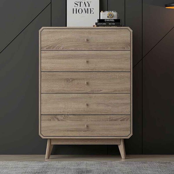 Beckley Wooden Chest Of 5 Drawers In Light Oak
