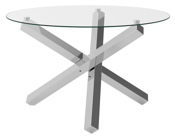 Cupric Round Clear Glass Dining Table With Silver Metal Legs