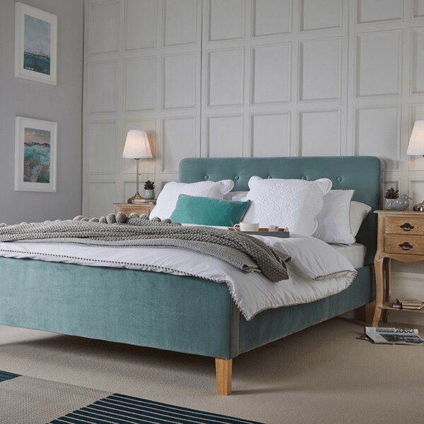 Paxton Velvet Double Bed In Aqua