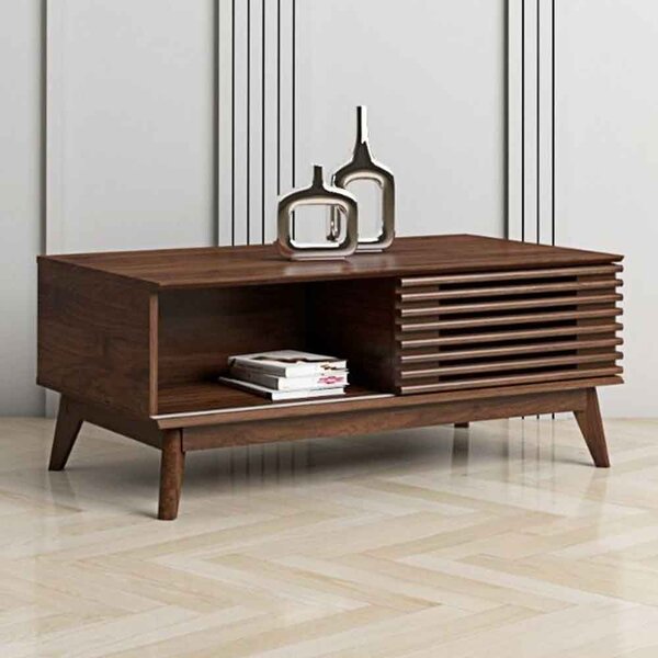 Ilford Wooden Coffee Table With 1 Sliding Door In Columbian Walnut