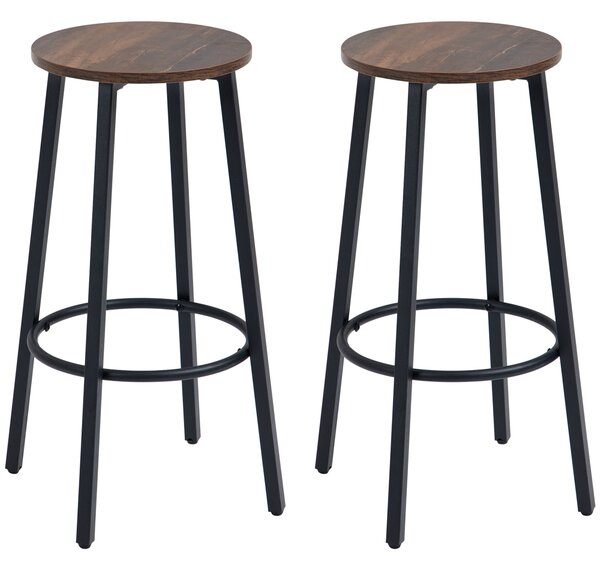 HOMCOM Industrial Bar Stools, Set of 2 with Steel Legs & Round Footrest, Rustic Brown for Dining Room
